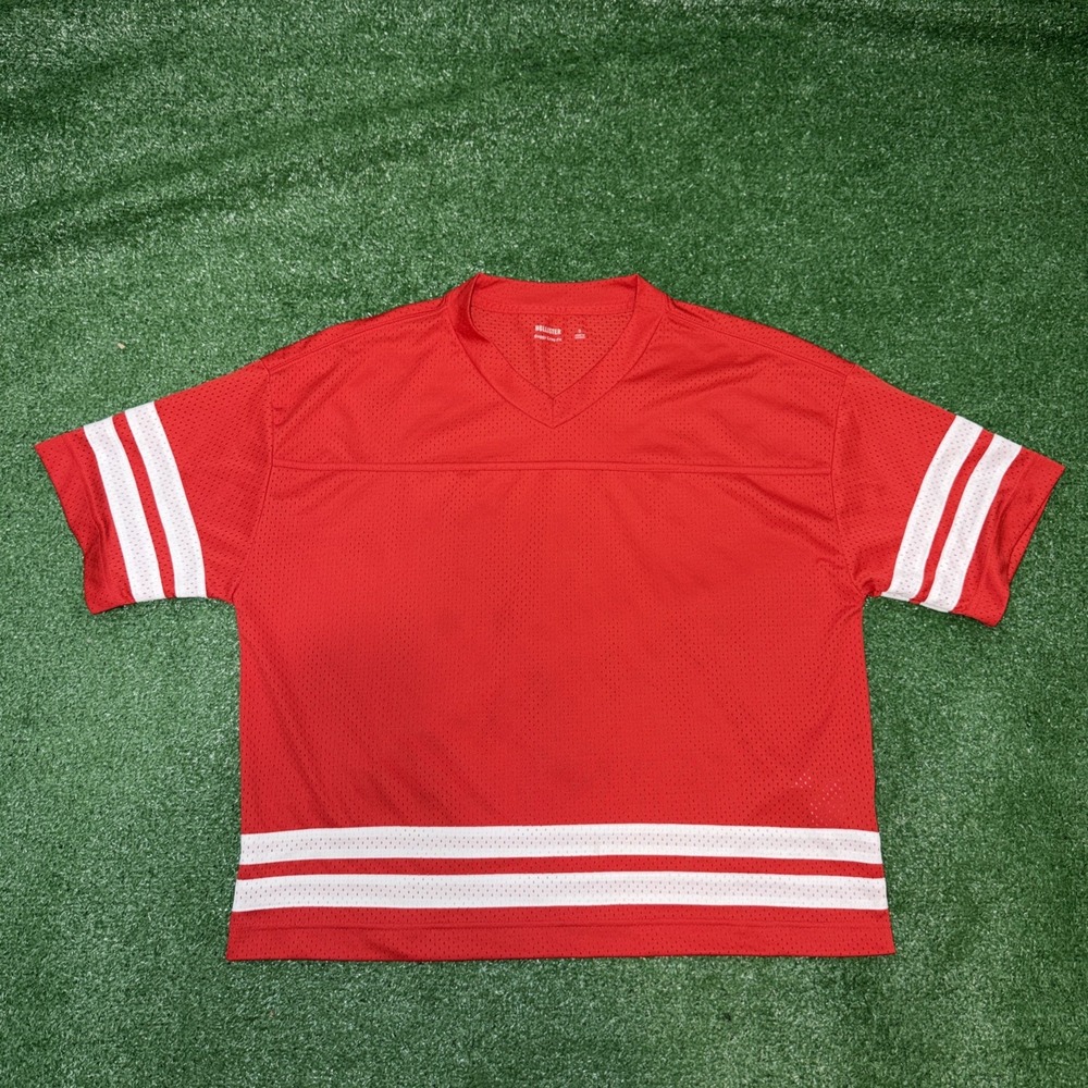 Hollister Baggy Oversized Crop Red White Mesh Striped VNeck Breathable T-Shirt S